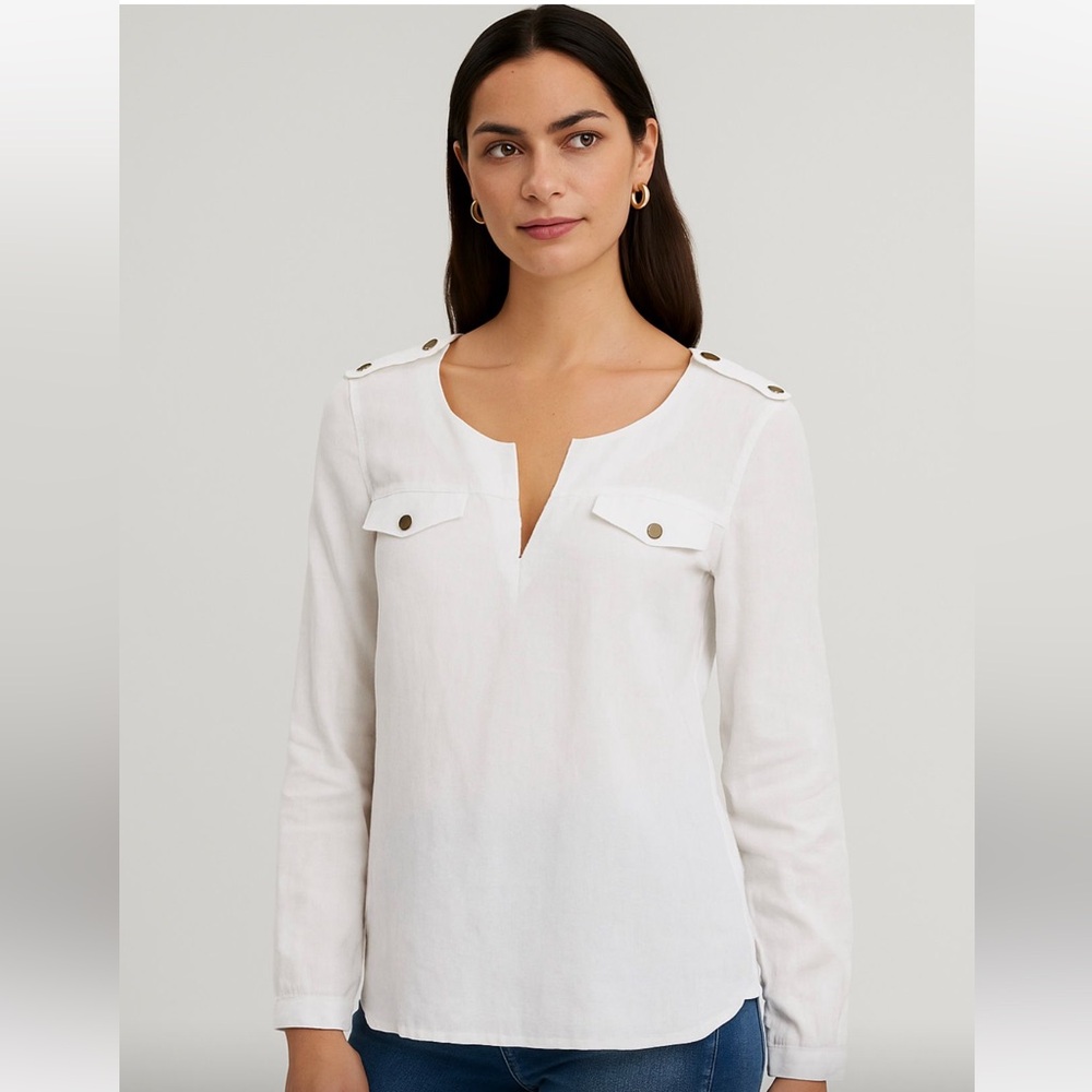 Tory Burch White Linen Shirt Sz S